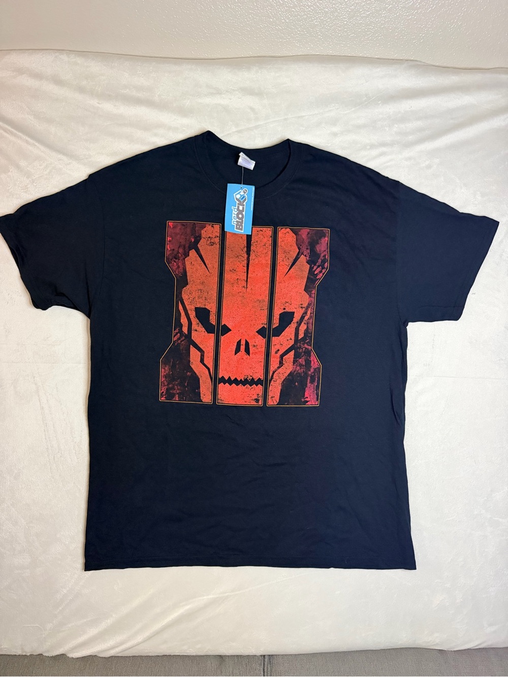 Men's Black Short-Sleeve Tee with Red Skull Graphic